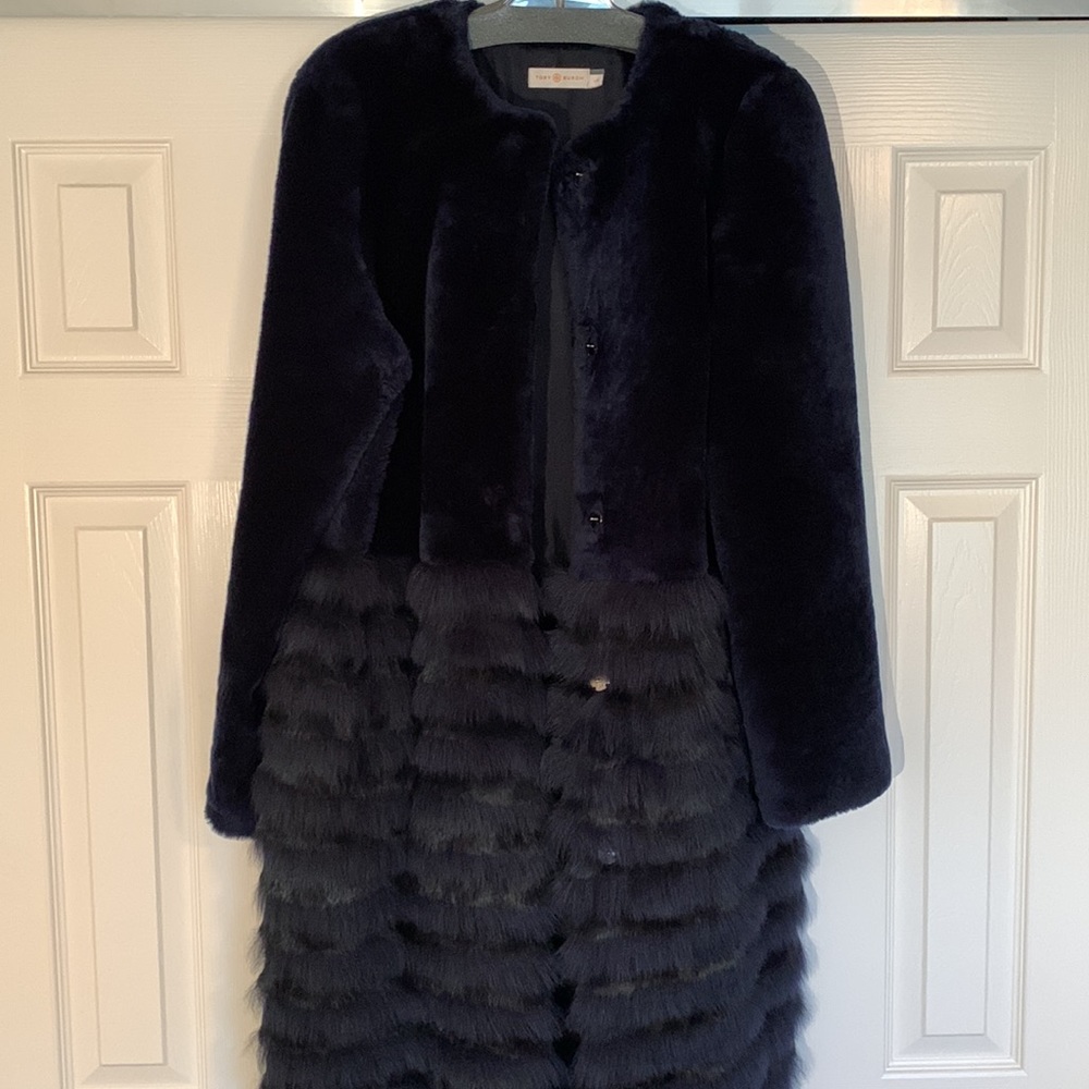 Full Length• Royal Blue•Lamb and Rabbit Fur Coat• Tory Burch - Picture 8 of 13
